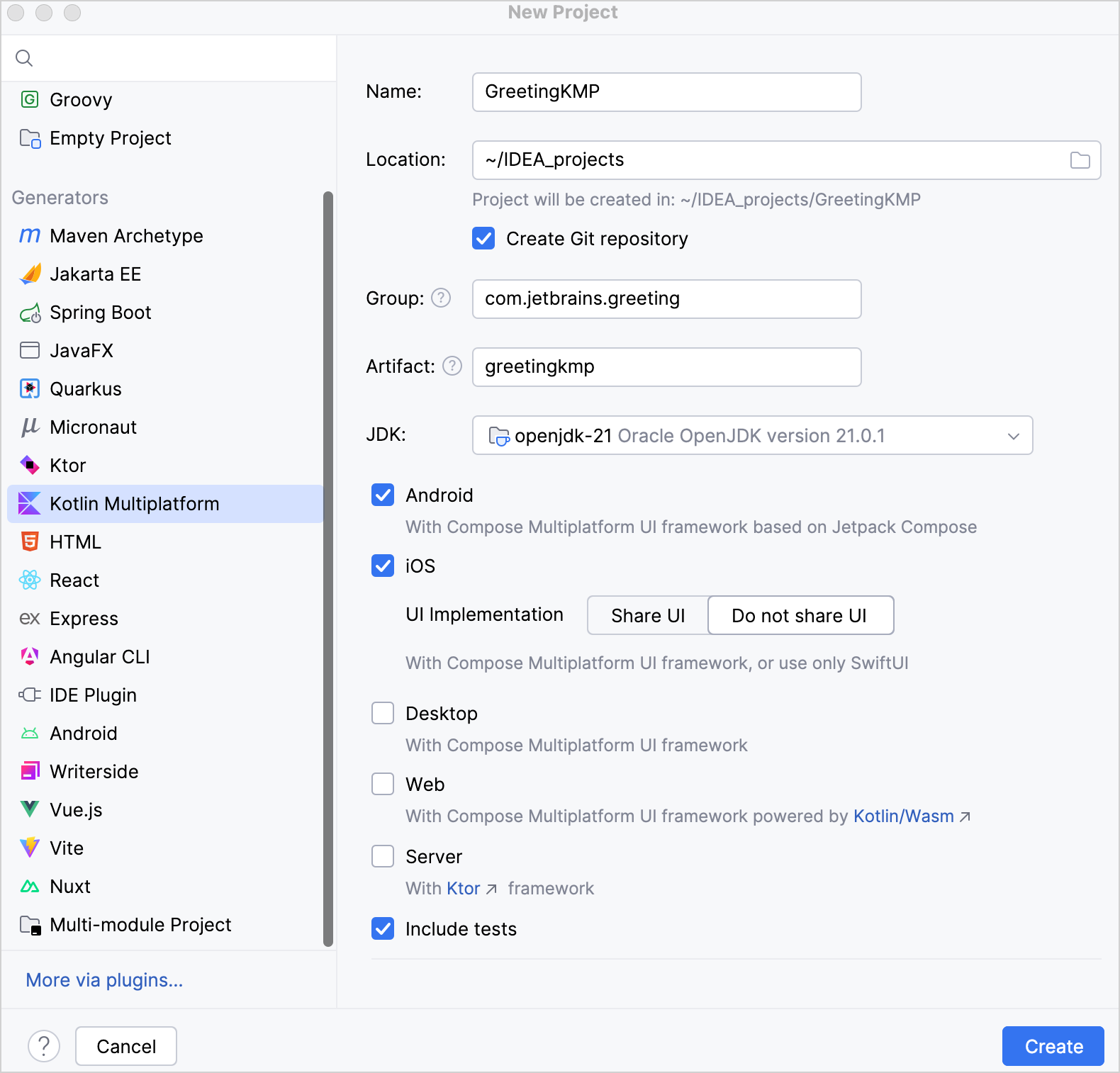 Create Compose Multiplatform project
