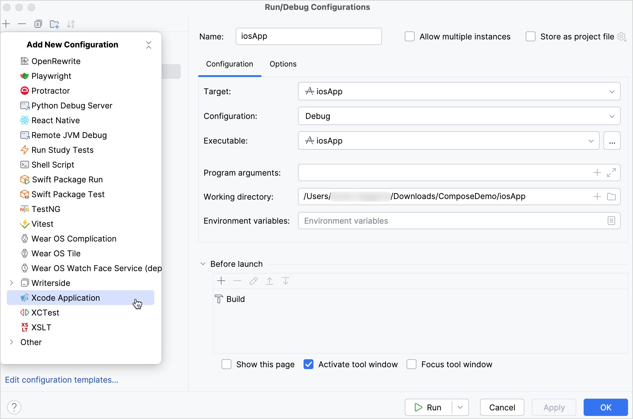 New run configuration for iOS application