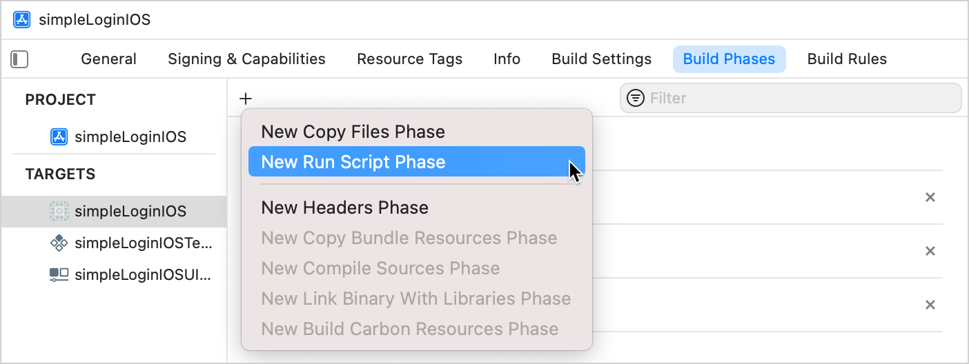 Add a run script phase