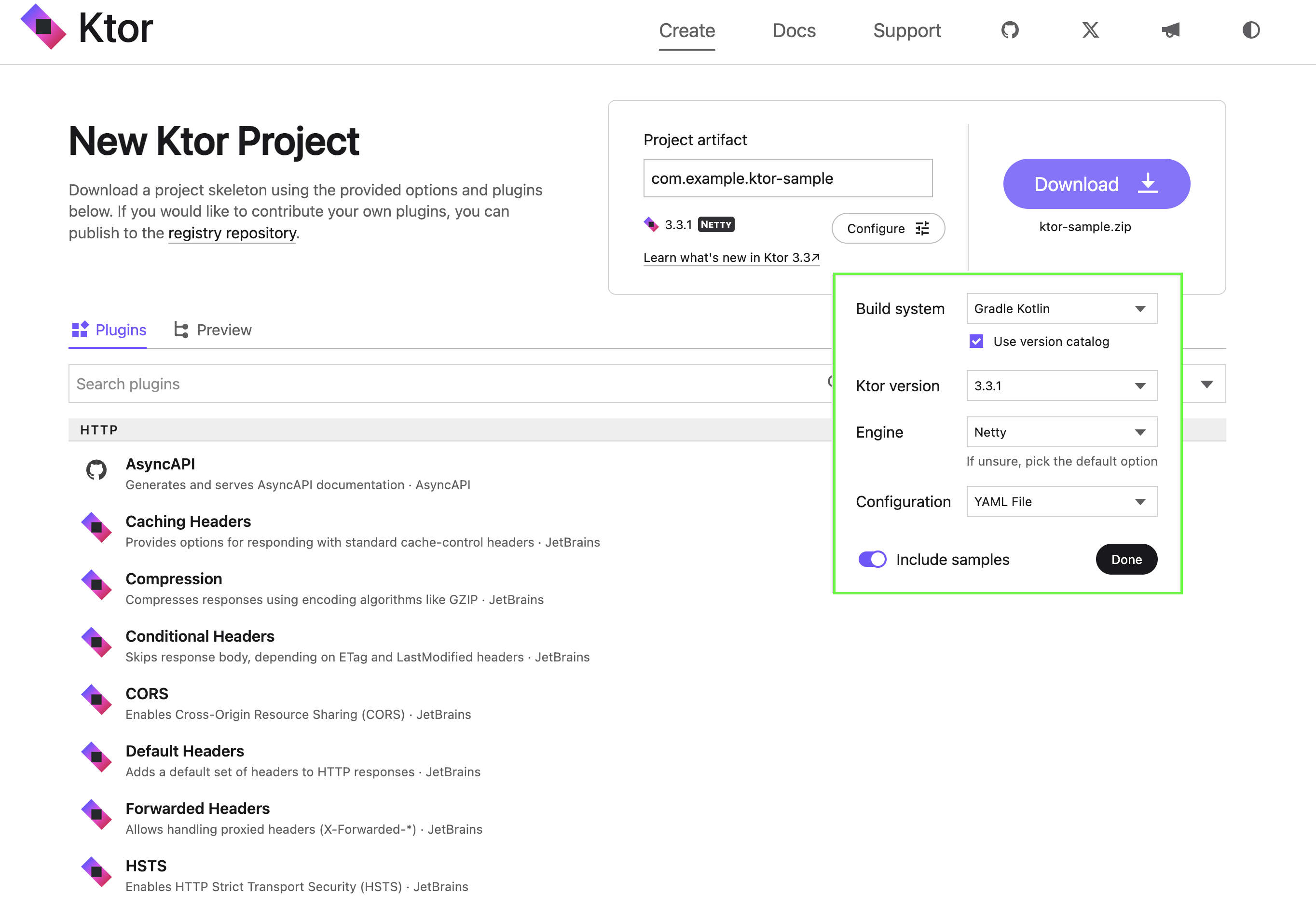 Ktor 项目设置的展开视图