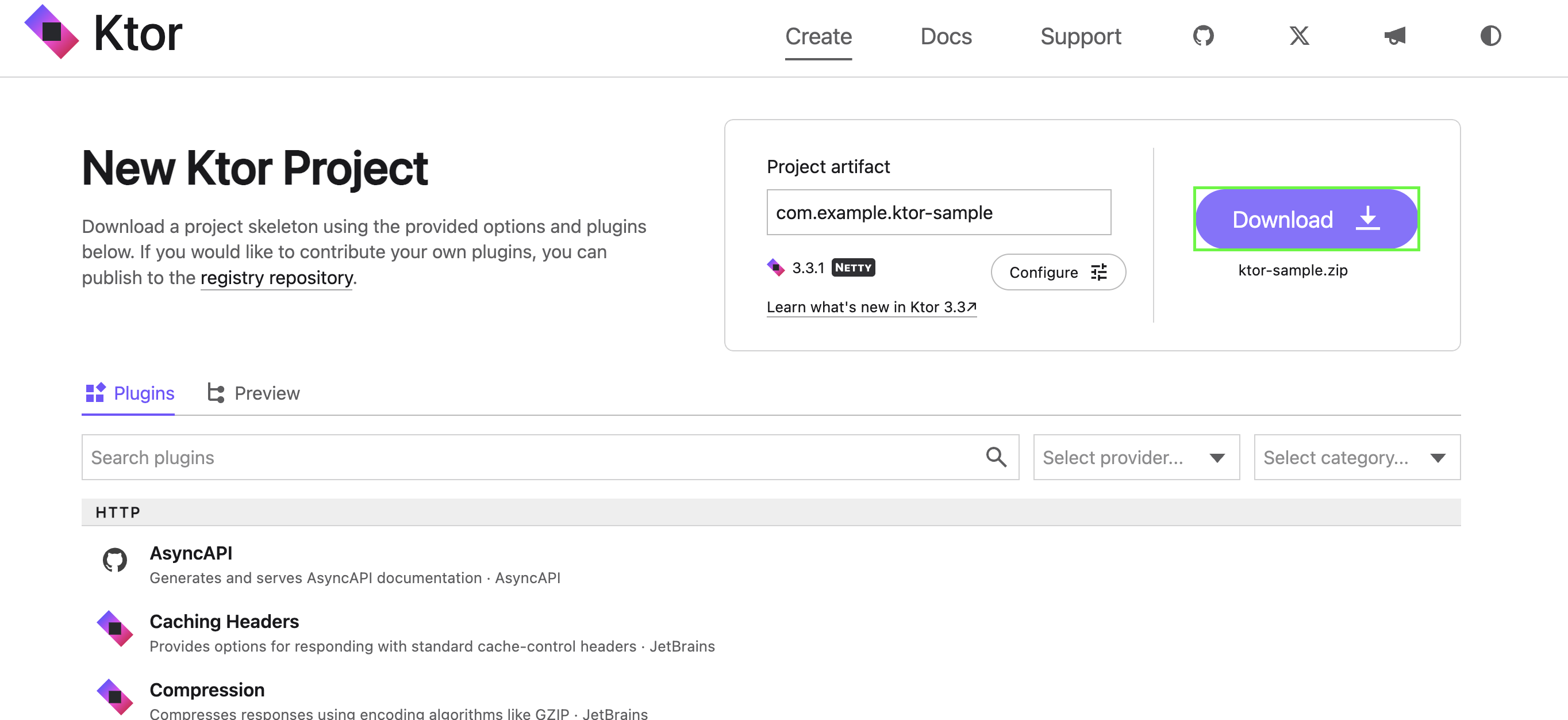 Ktor 项目生成器下载按钮