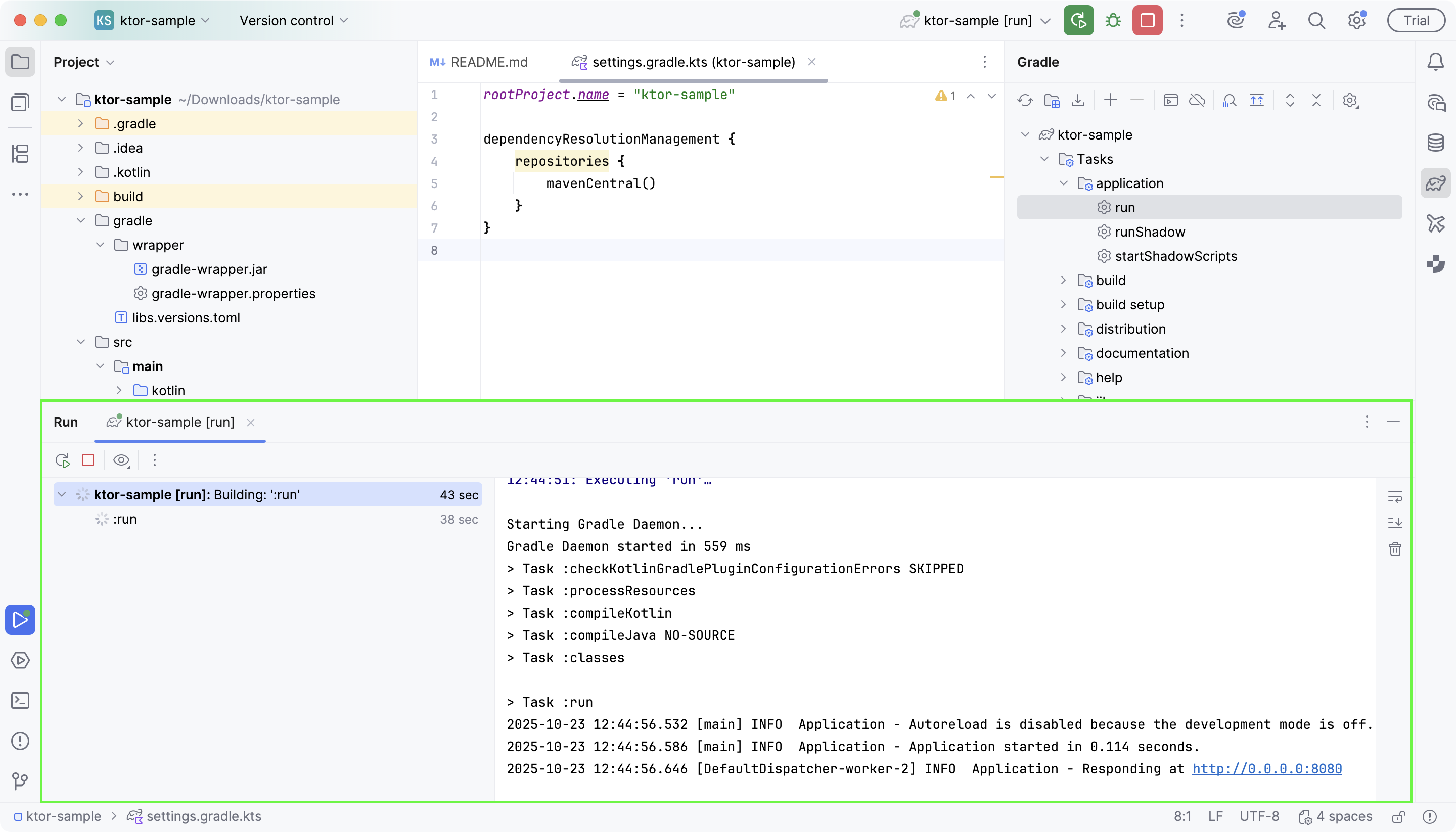 项目正在终端中运行
