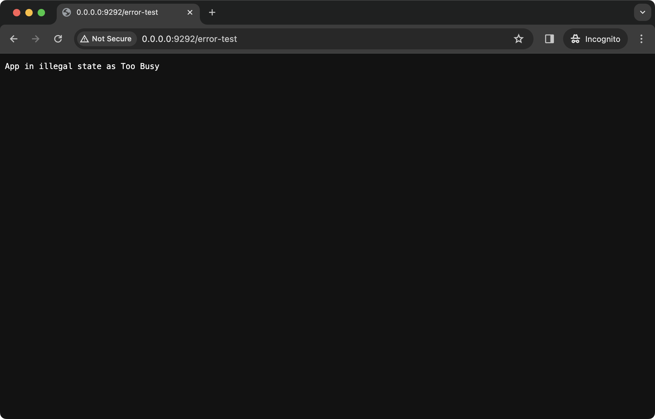 显示消息“App in illegal state as Too Busy”的浏览器屏幕